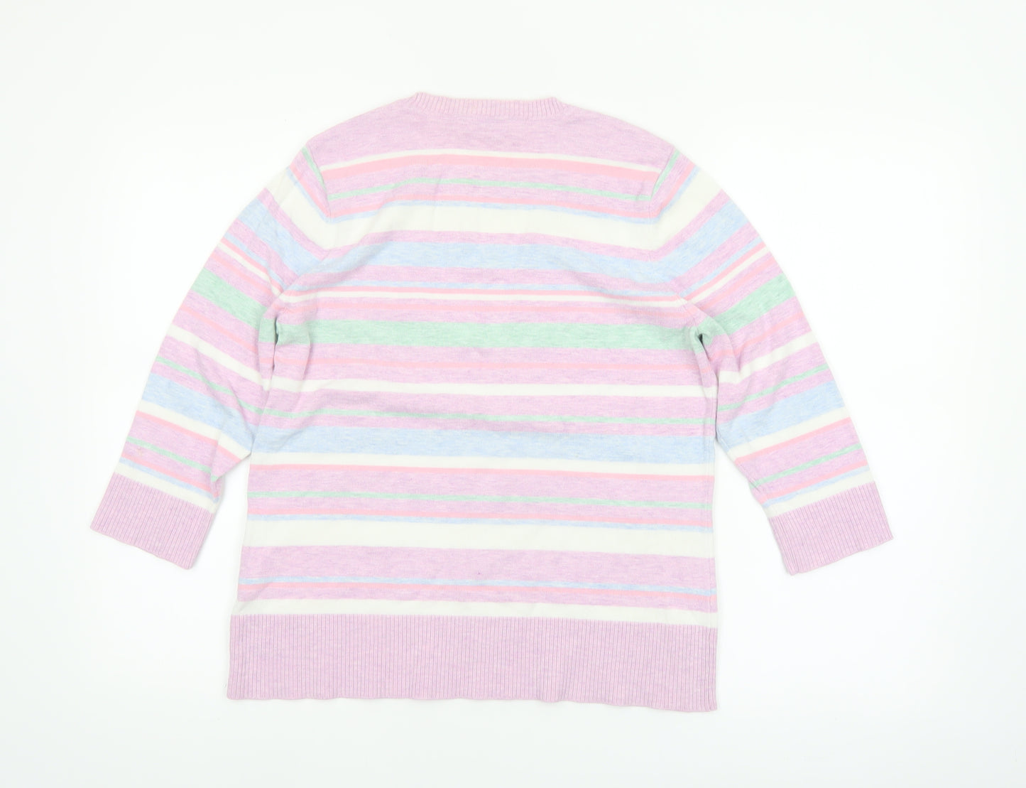 Berkertex Women’s Multicoloured Stripe Crew Neck 3/4 Sleeve Jumper Size 16