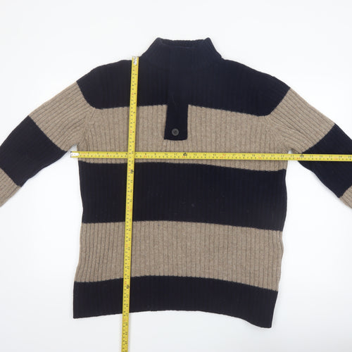 Wolsey Men’s Beige & Navy Lambswool Striped Mock Neck Jumper Size L