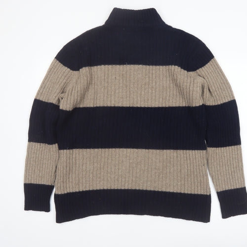 Wolsey Men’s Beige & Navy Lambswool Striped Mock Neck Jumper Size L