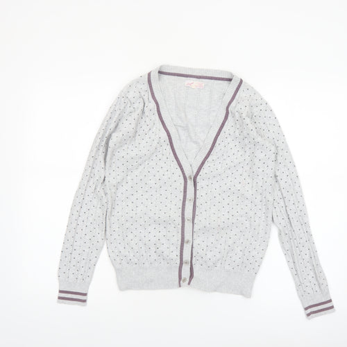 Angel Women’s Grey Polka Dot V-Neck Button Cardigan Size L