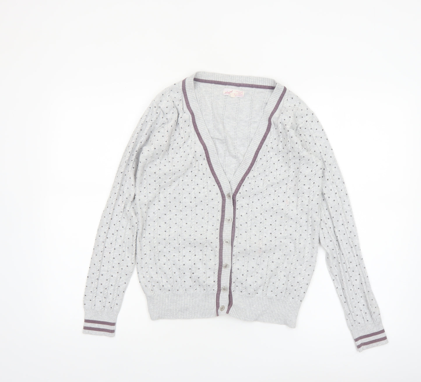 Angel Women’s Grey Polka Dot V-Neck Button Cardigan Size L
