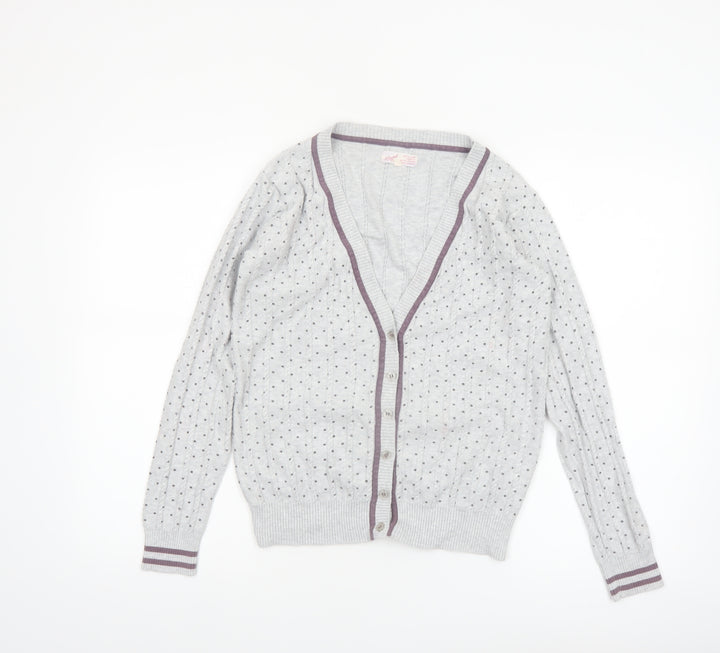 Angel Women’s Grey Polka Dot V-Neck Button Cardigan Size L