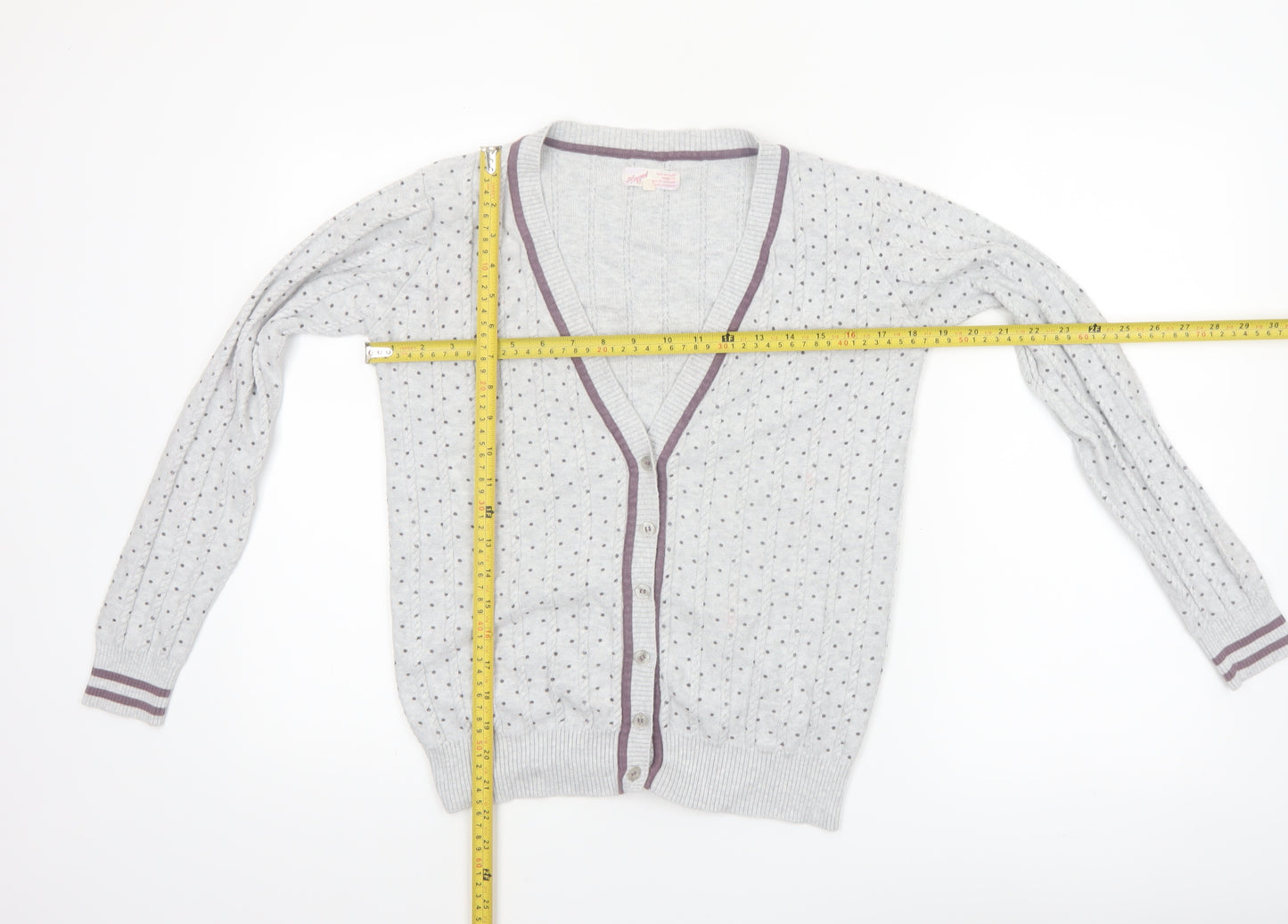 Angel Women’s Grey Polka Dot V-Neck Button Cardigan Size L