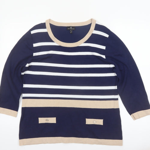 Marble Women’s Blue Striped Lightweight Knit 3/4 Sleeve Pullover Jumper Size 14