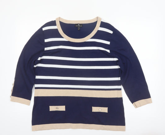 Marble Women’s Blue Striped Lightweight Knit 3/4 Sleeve Pullover Jumper Size 14