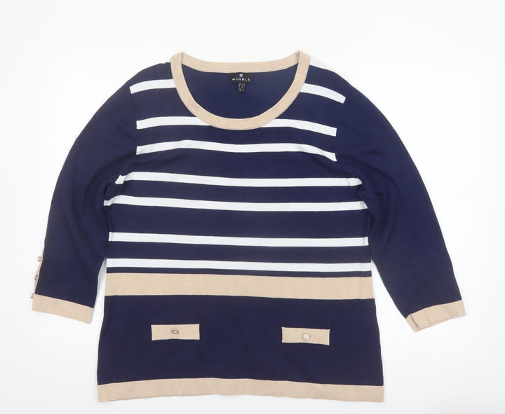 Marble Women’s Blue Striped Lightweight Knit 3/4 Sleeve Pullover Jumper Size 14