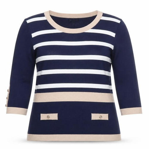 Marble Women’s Blue Striped Lightweight Knit 3/4 Sleeve Pullover Jumper Size 14
