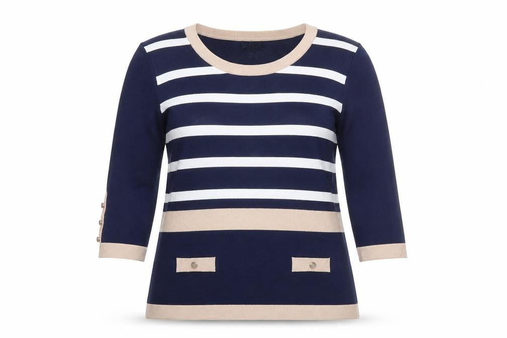 Marble Women’s Blue Striped Lightweight Knit 3/4 Sleeve Pullover Jumper Size 14