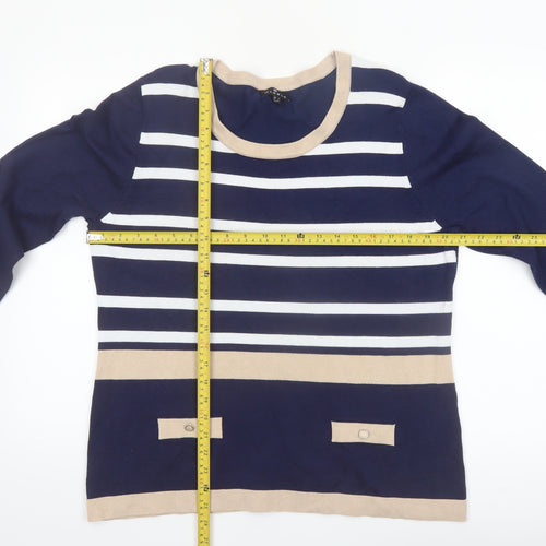 Marble Women’s Blue Striped Lightweight Knit 3/4 Sleeve Pullover Jumper Size 14