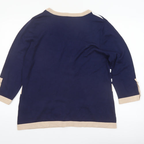 Marble Women’s Blue Striped Lightweight Knit 3/4 Sleeve Pullover Jumper Size 14