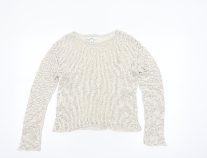 Marks and Spencer Women Beige Long Sleeve Knit Jumper XS