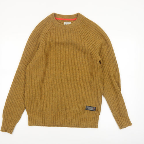Aubin Men’s Brown Wool Blend Ribbed Crew Neck Jumper Size S
