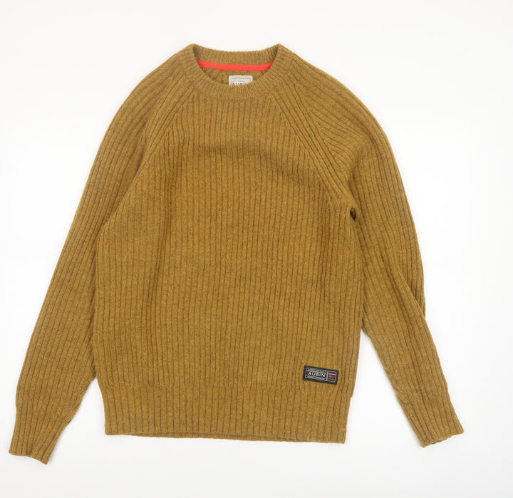 Aubin Men’s Brown Wool Blend Ribbed Crew Neck Jumper Size S