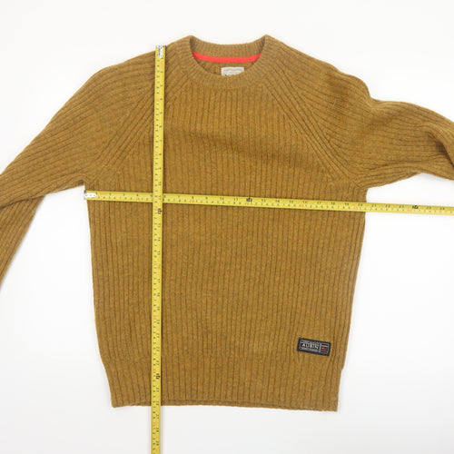 Aubin Men’s Brown Wool Blend Ribbed Crew Neck Jumper Size S