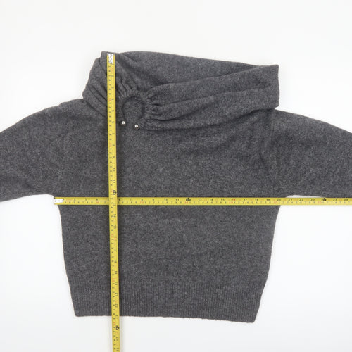ZARA Women Grey Cowl Neck Beaded Knit Jumper Size S