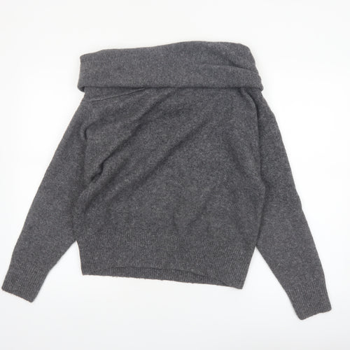 ZARA Women Grey Cowl Neck Beaded Knit Jumper Size S