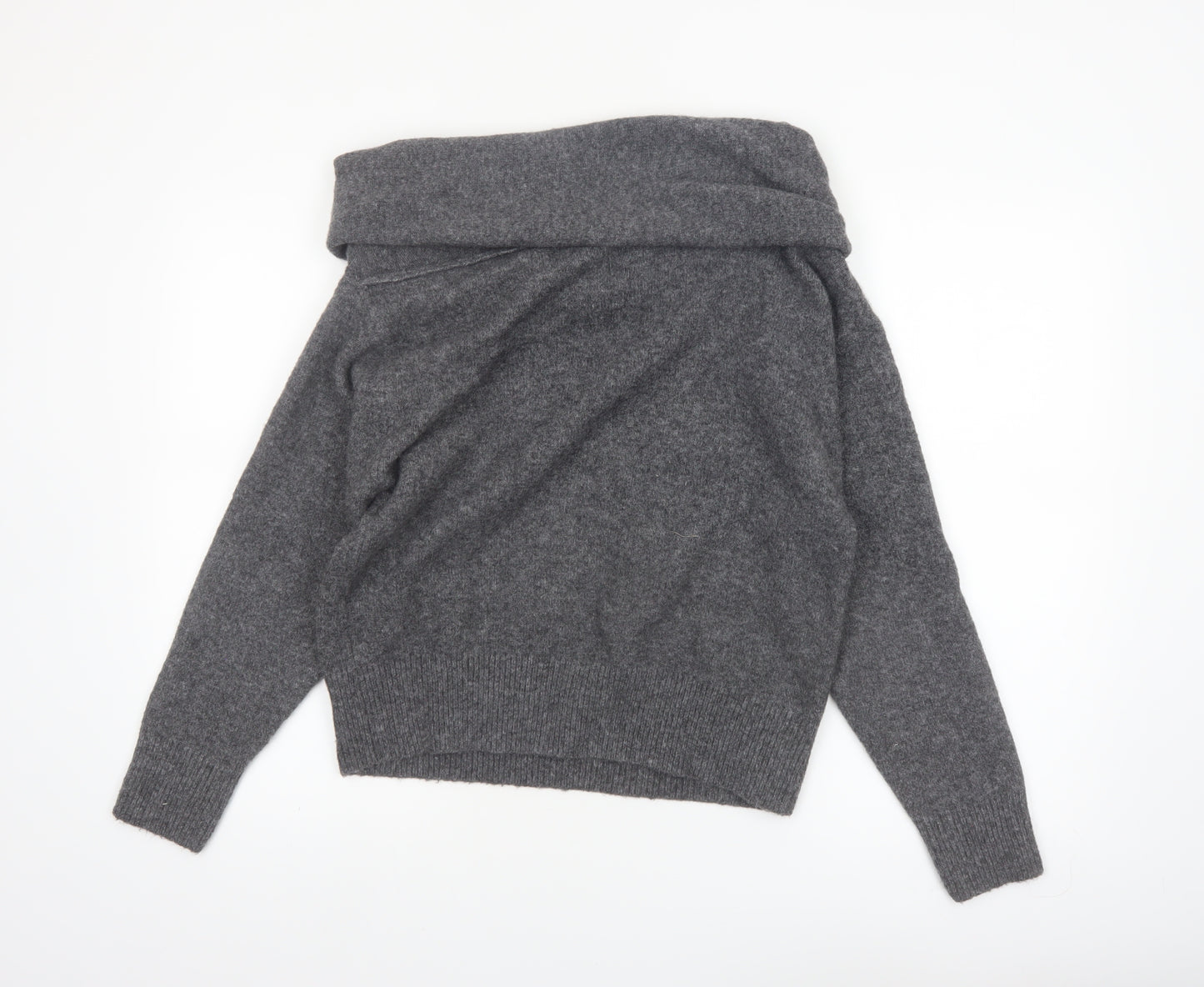 ZARA Women Grey Cowl Neck Beaded Knit Jumper Size S