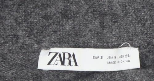 ZARA Women Grey Cowl Neck Beaded Knit Jumper Size S