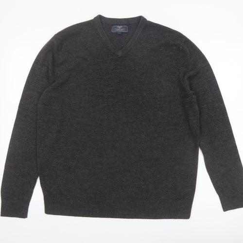 Atlantic Bay Men's Grey V-Neck Acrylic Jumper Size L