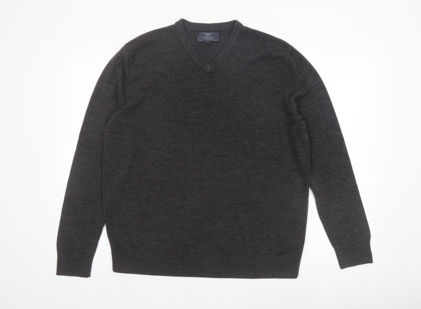 Atlantic Bay Men's Grey V-Neck Acrylic Jumper Size L