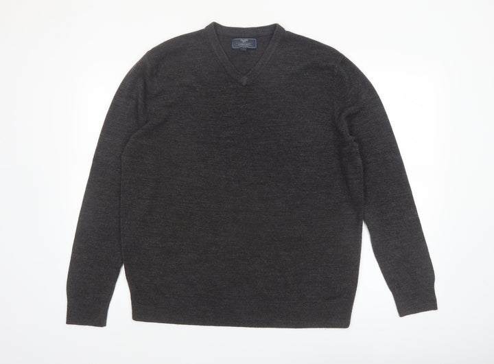 Atlantic Bay Men's Grey V-Neck Acrylic Jumper Size L
