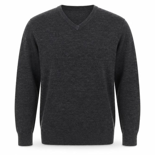 Atlantic Bay Men's Grey V-Neck Acrylic Jumper Size L