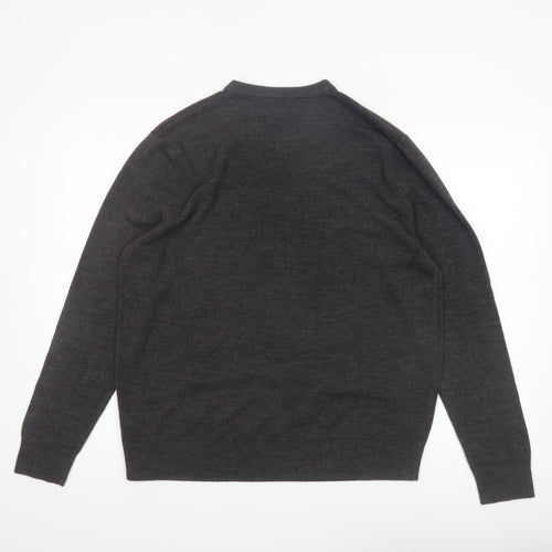 Atlantic Bay Men's Grey V-Neck Acrylic Jumper Size L
