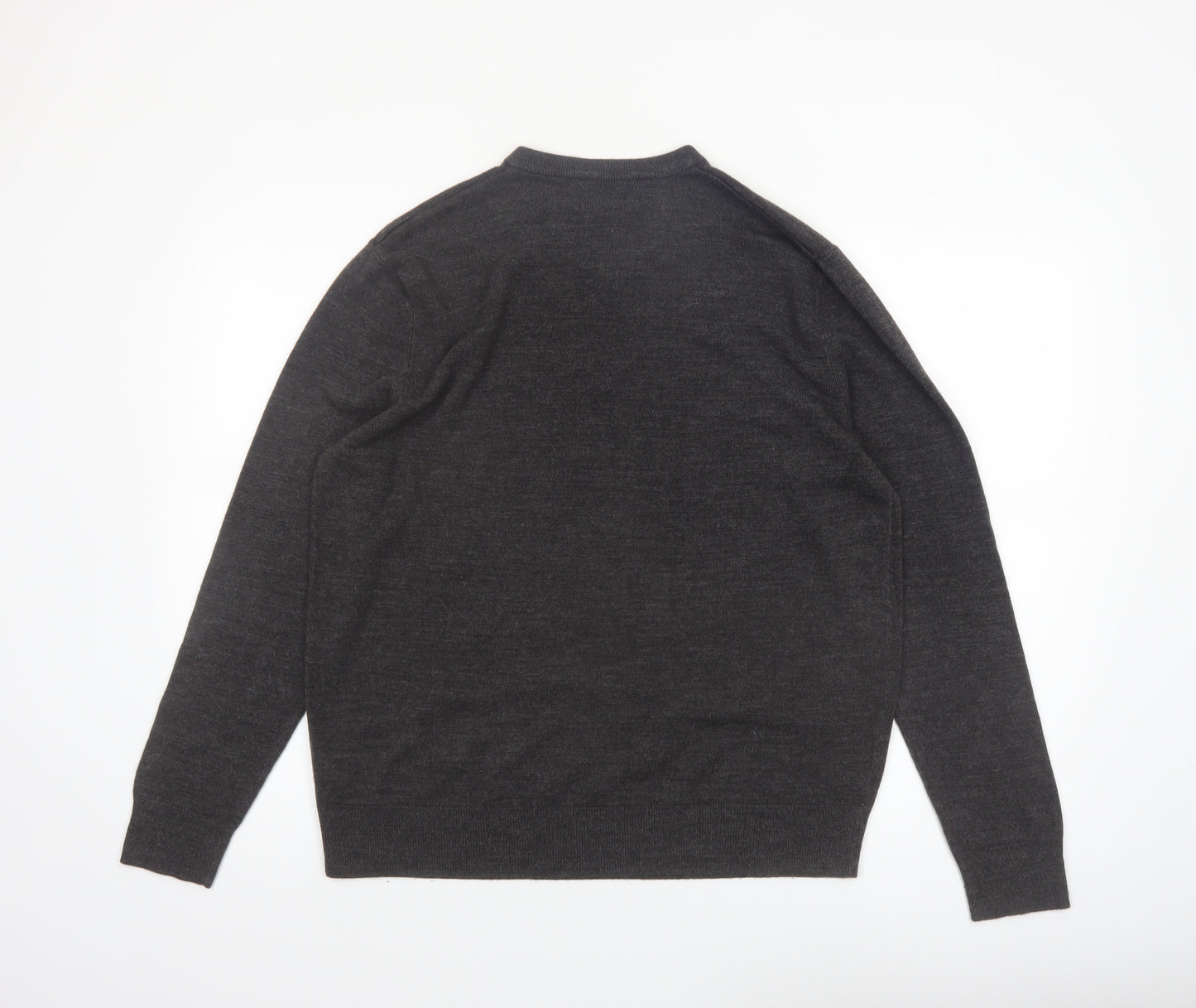 Atlantic Bay Men's Grey V-Neck Acrylic Jumper Size L