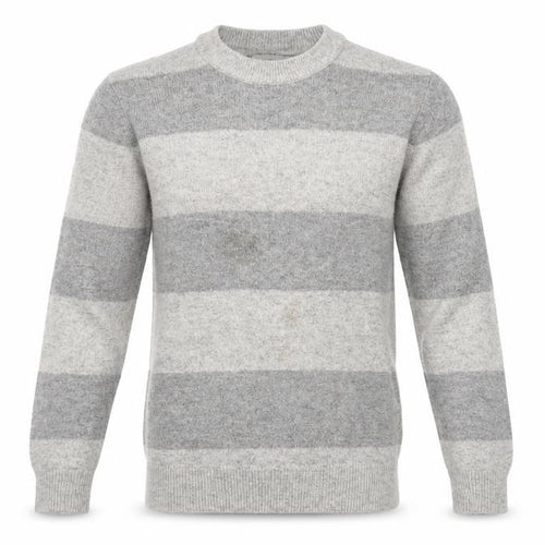 Marks and Spencer Men's Grey Striped Lambswool Crew Neck Jumper XS
