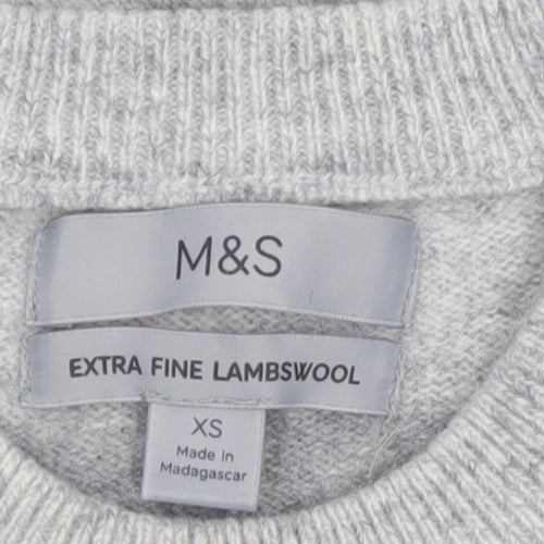Marks and Spencer Men's Grey Striped Lambswool Crew Neck Jumper XS