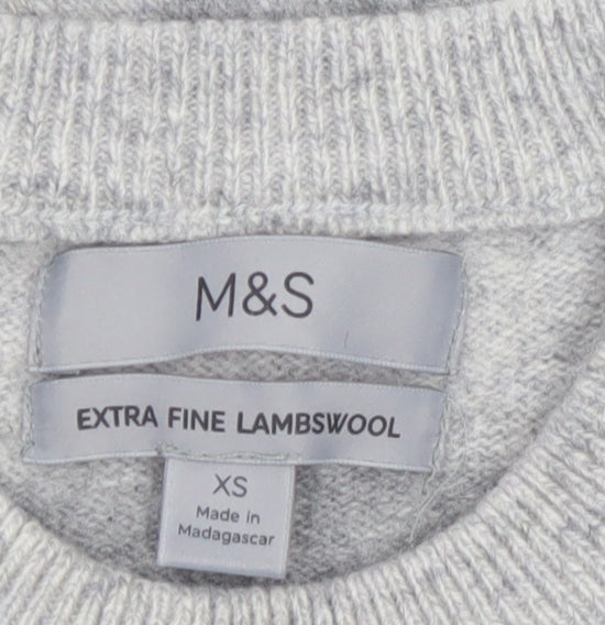Marks and Spencer Men's Grey Striped Lambswool Crew Neck Jumper XS