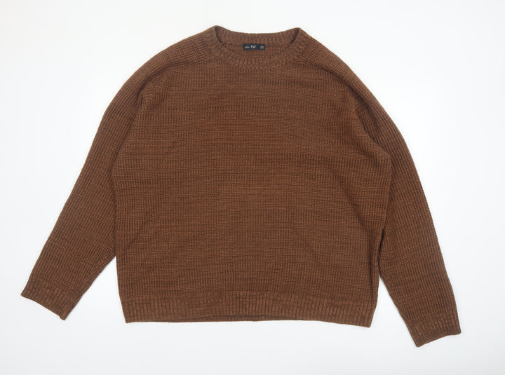 F&F Men's Brown 2XL Crew Neck Knit Cotton Acrylic Jumper