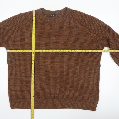 F&F Men's Brown 2XL Crew Neck Knit Cotton Acrylic Jumper