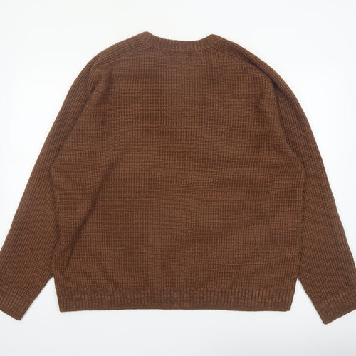 F&F Men's Brown 2XL Crew Neck Knit Cotton Acrylic Jumper