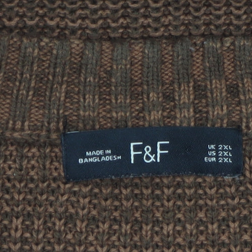 F&F Men's Brown 2XL Crew Neck Knit Cotton Acrylic Jumper