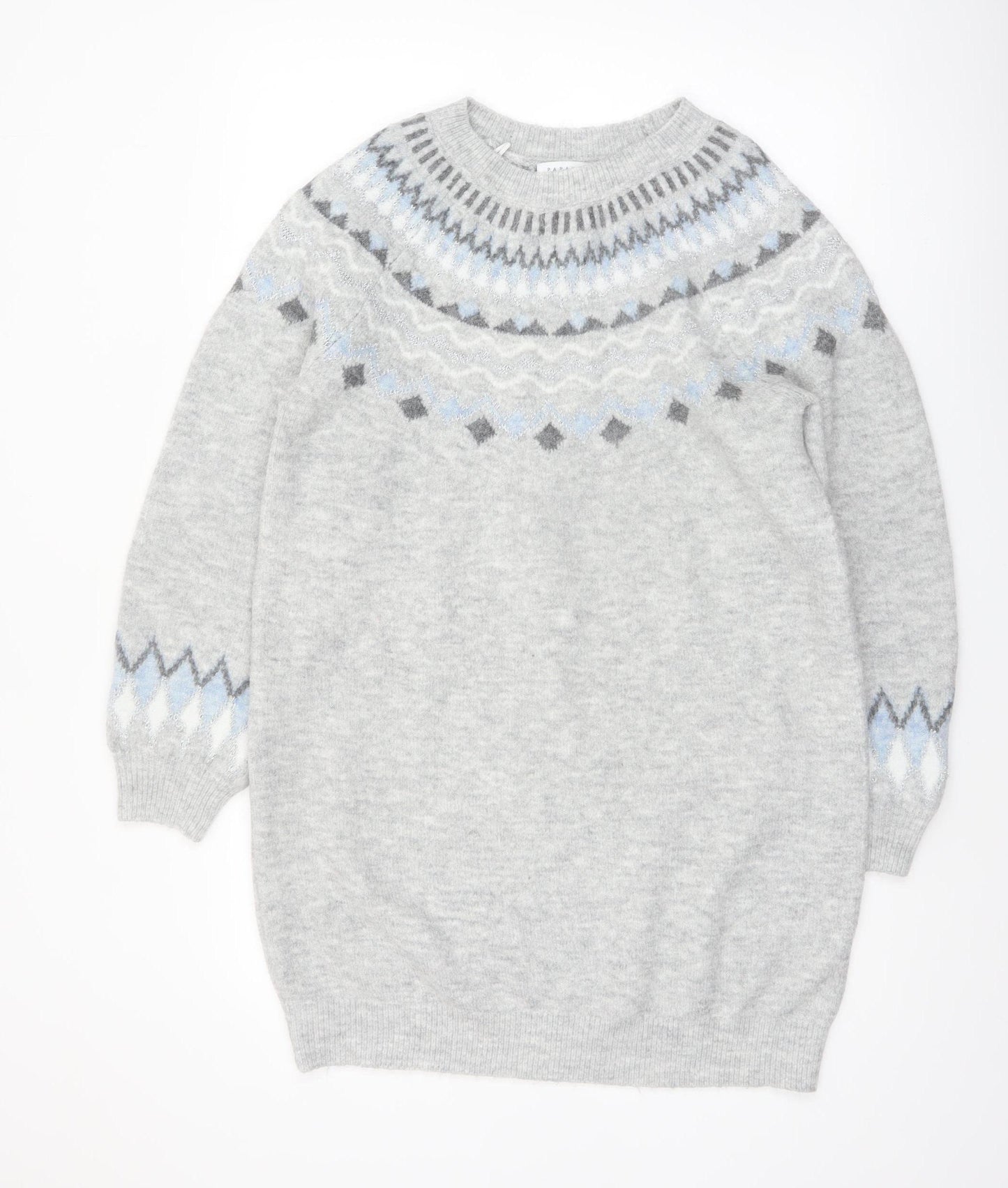 Papaya Women’s Grey Fair Isle Knit Pullover Jumper Size M