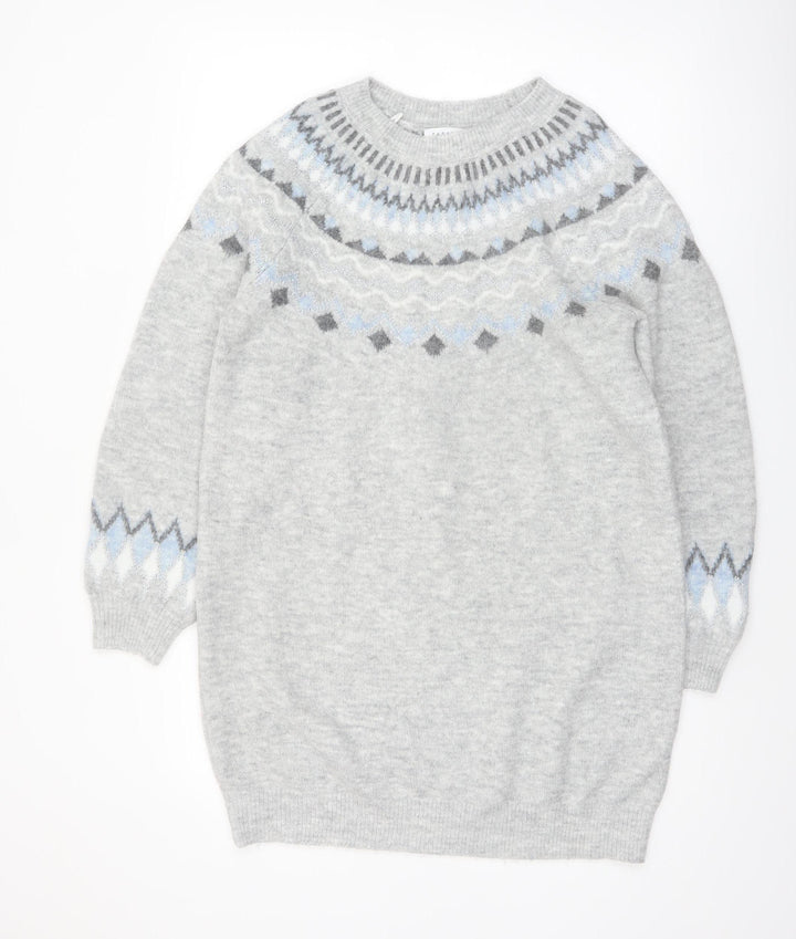Papaya Women’s Grey Fair Isle Knit Pullover Jumper Size M
