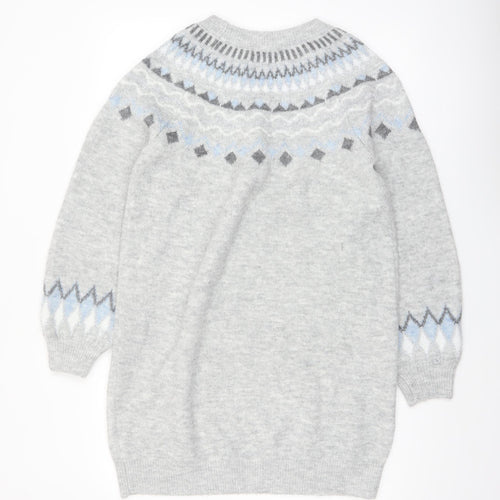 Papaya Women’s Grey Fair Isle Knit Pullover Jumper Size M