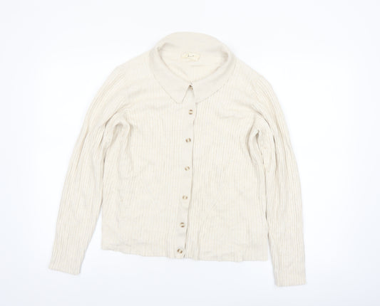 Hush Womens Beige Collared Button Knit Cardigan XL