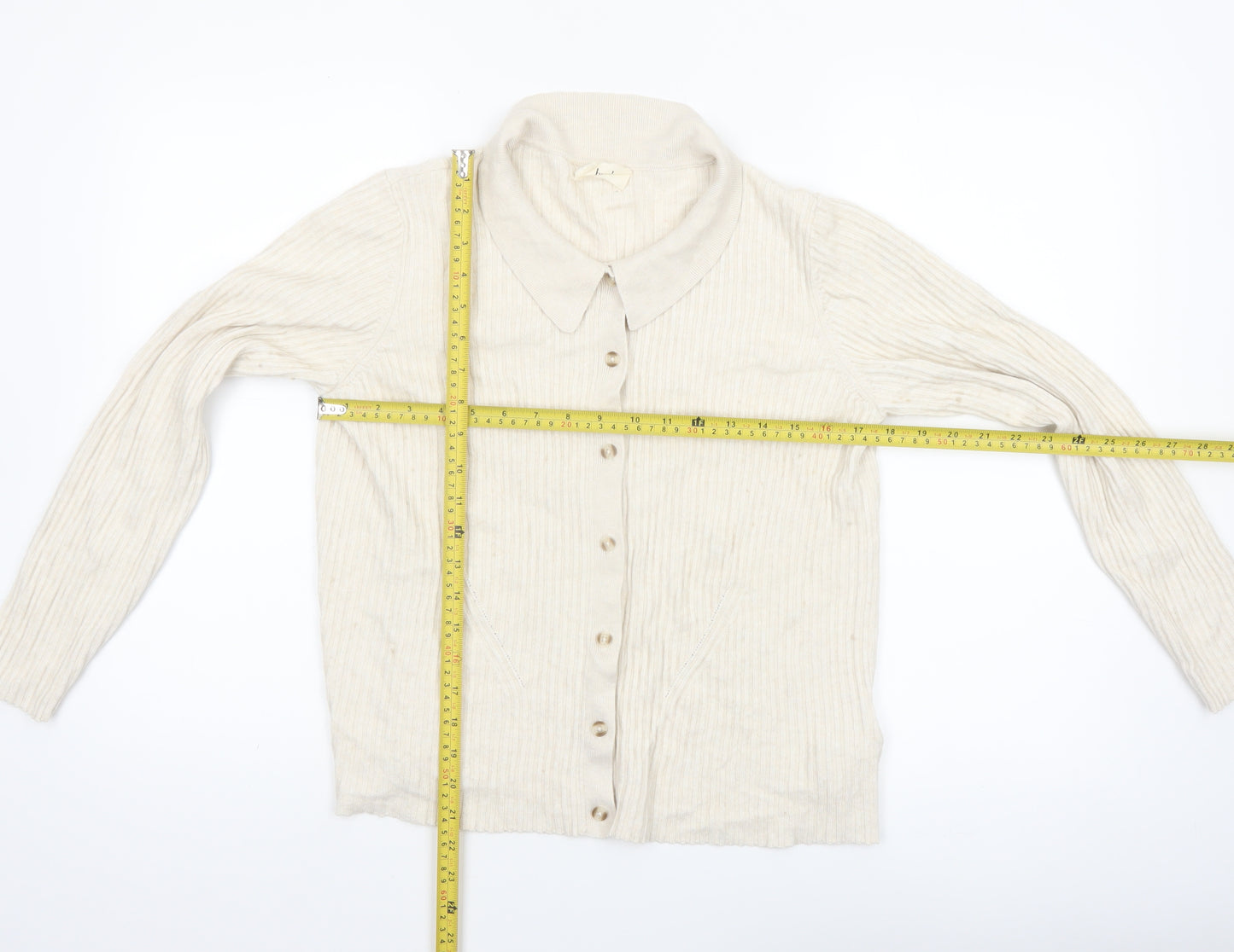 Hush Womens Beige Collared Button Knit Cardigan XL