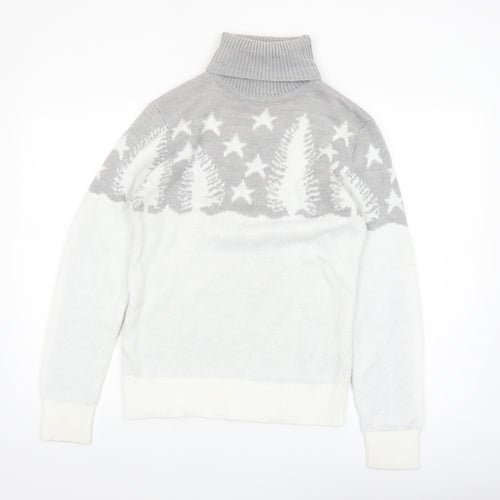 boohooMAN Men’s Grey Roll Neck Christmas Jumper Size S
