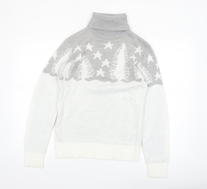 boohooMAN Men’s Grey Roll Neck Christmas Jumper Size S