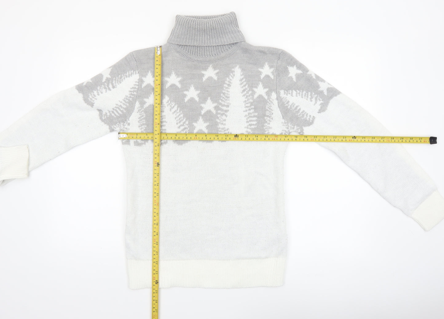 boohooMAN Men’s Grey Roll Neck Christmas Jumper Size S
