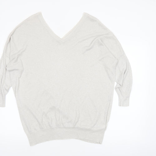 Next Women’s Silver V-Neck Relaxed Fit Jumper Size 20
