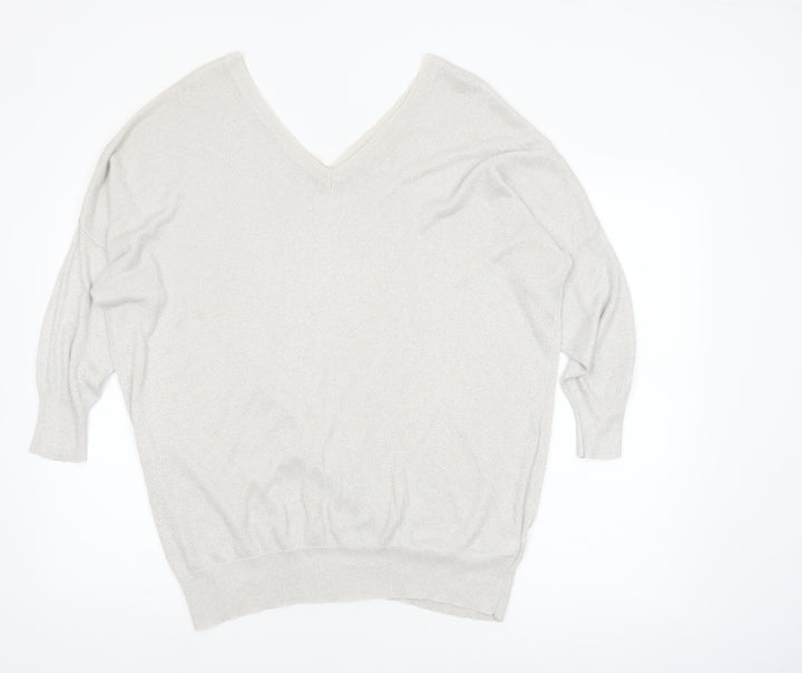 Next Women’s Silver V-Neck Relaxed Fit Jumper Size 20