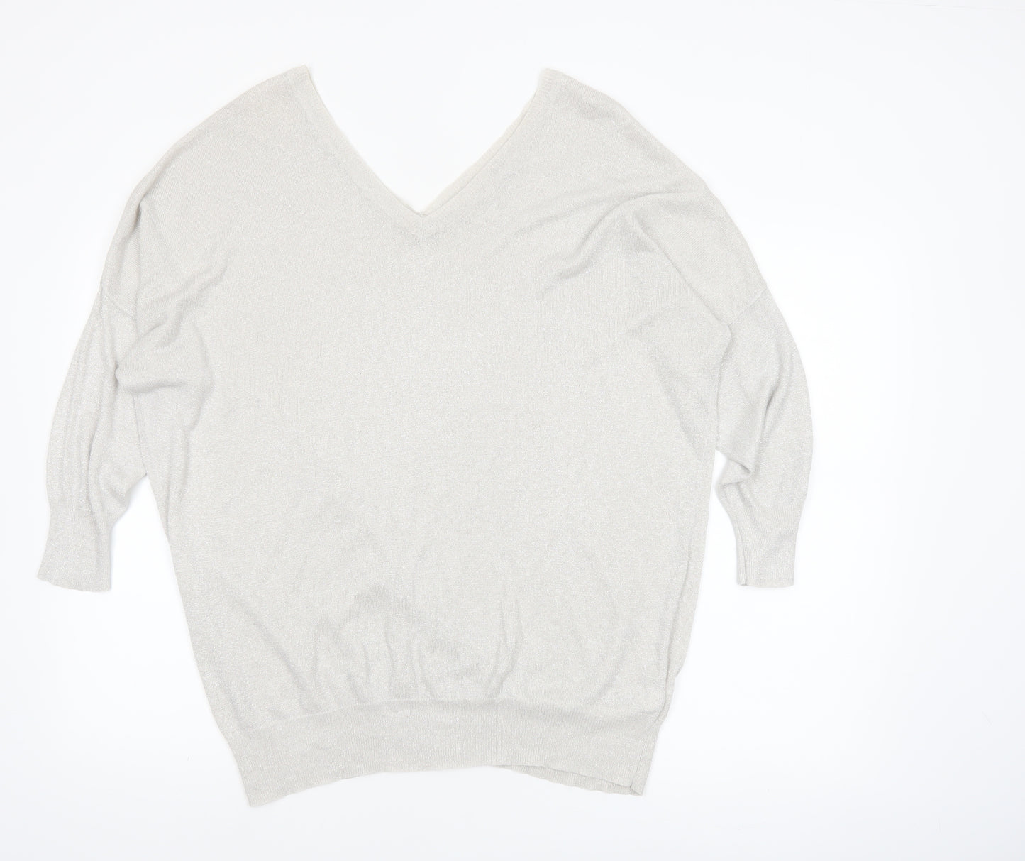 Next Women’s Silver V-Neck Relaxed Fit Jumper Size 20