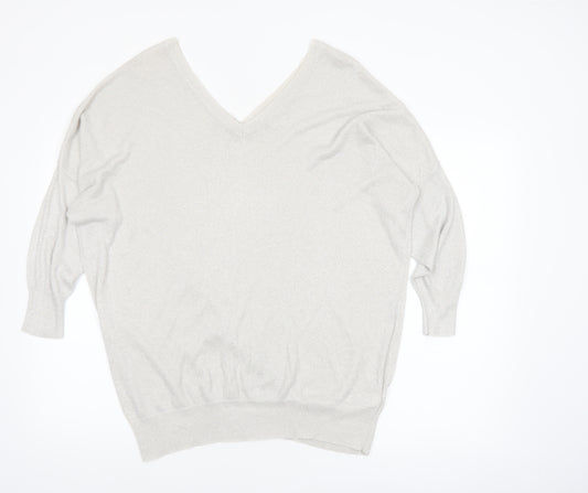 Next Women’s Silver V-Neck Relaxed Fit Jumper Size 20