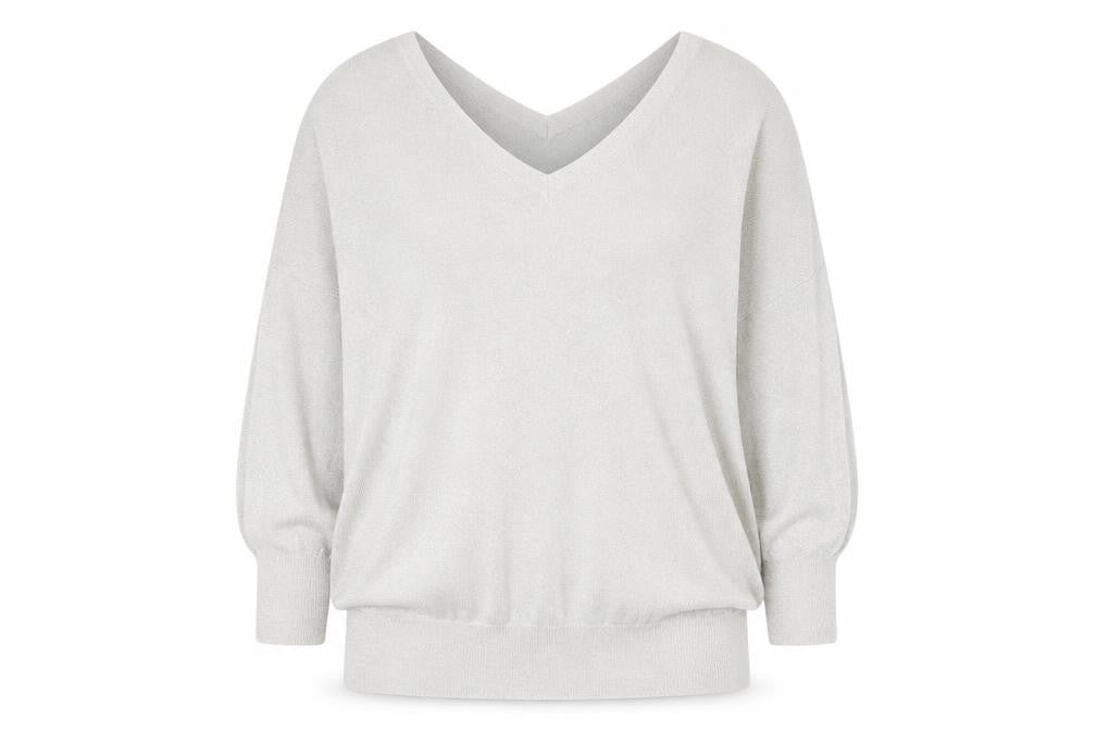 Front view of Next Women’s Silver V-Neck Relaxed Fit Jumper, size UK 20