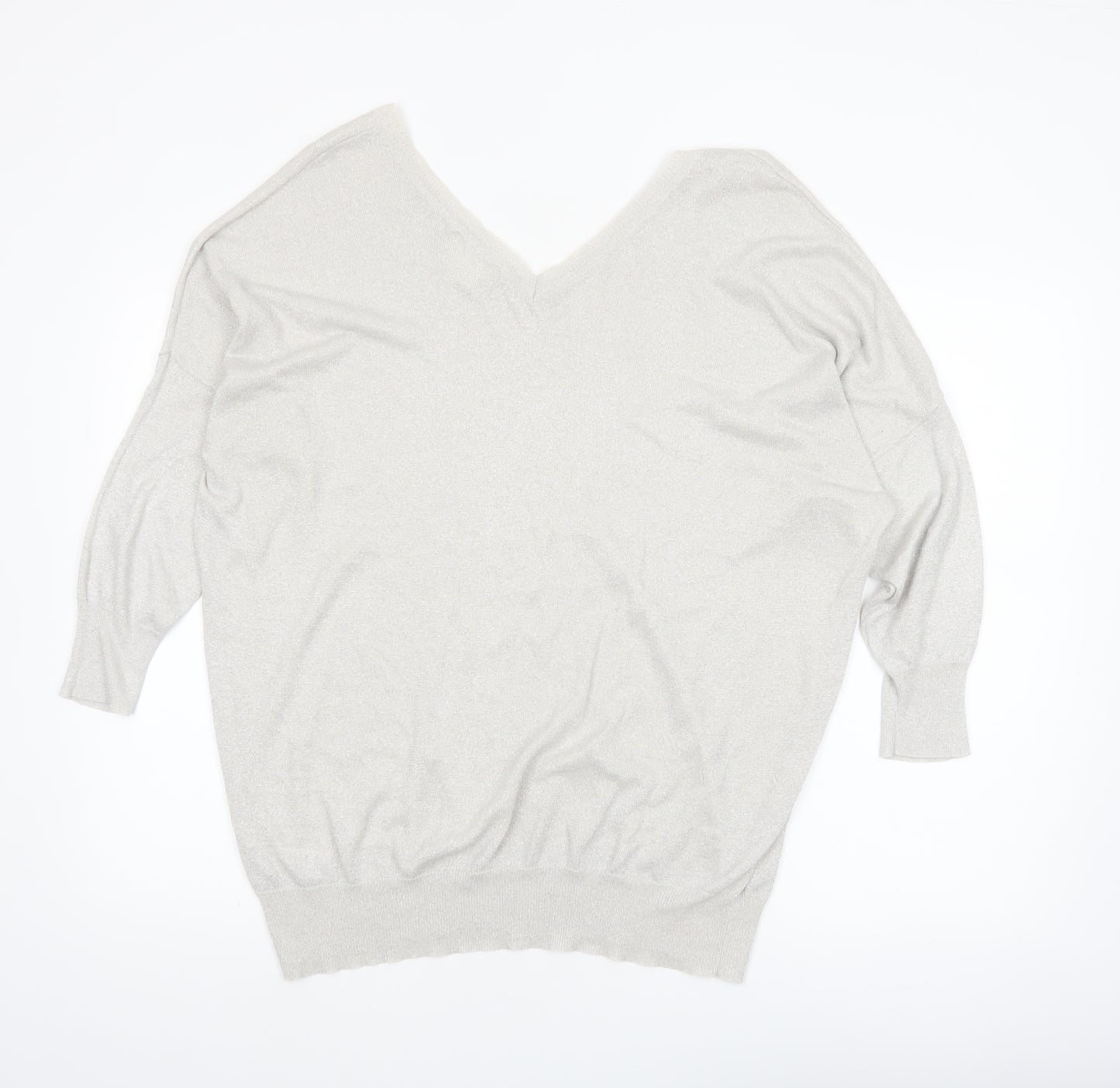 Next Women’s Silver V-Neck Relaxed Fit Jumper Size 20