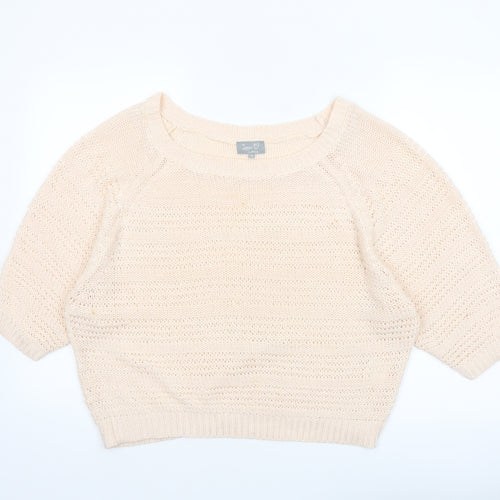 Lottie Loves Womens Beige Open-Knit Short Sleeve Jumper Size 16
